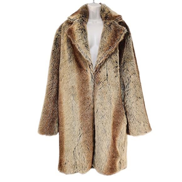 PECAOCUN Faux Fur Coat Brown Tan Plush Long Jacket 3XL Fits Like Women’s XL - Picture 1 of 12